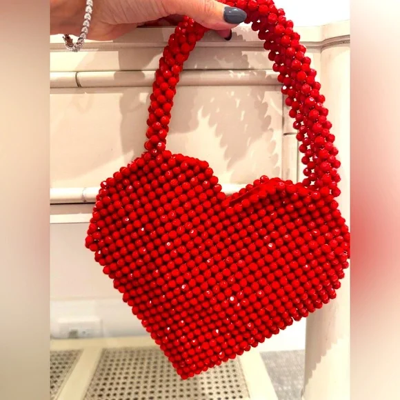 The Loeffler Randall beaded heart bag. Bright red. - Picture 1 of 5